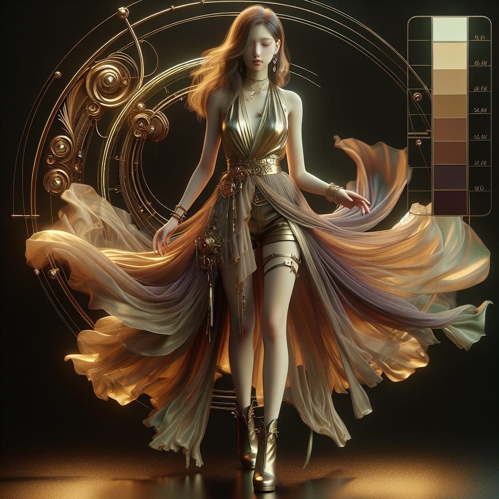 Fantasy Girl in Gold Dress with Everflow Coil