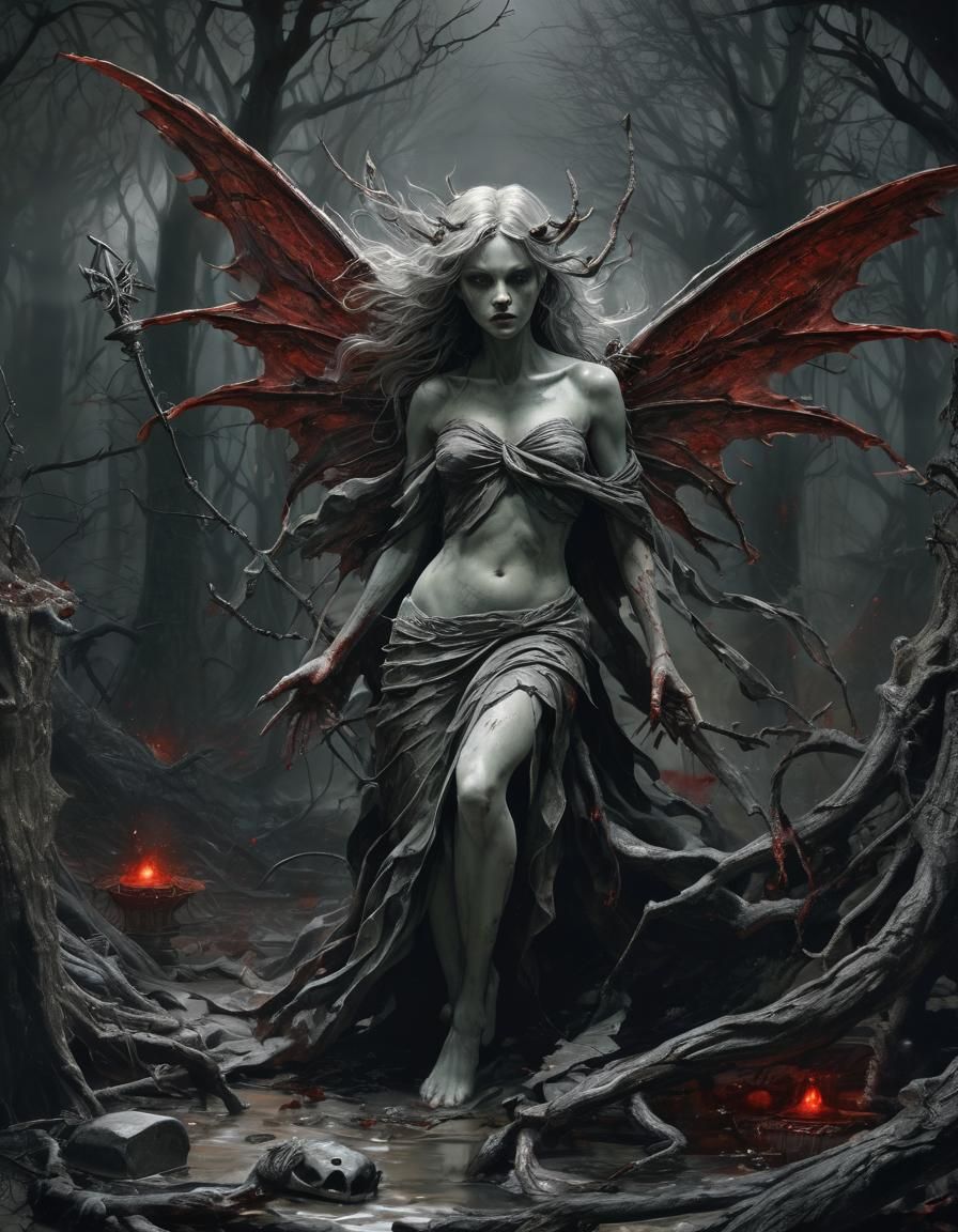 Demonic Blood Fairy in Horror Style