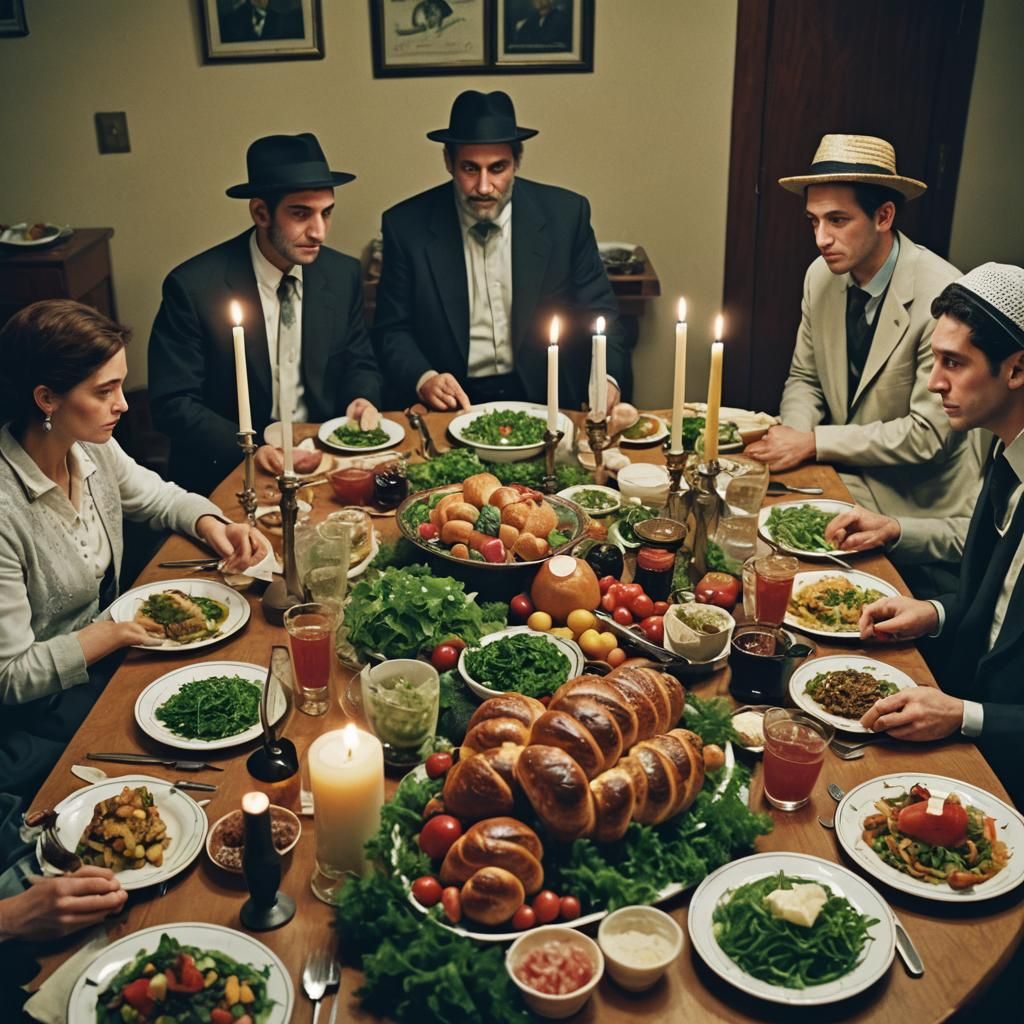 Shabbat Dinner Scene in Cinematic Style