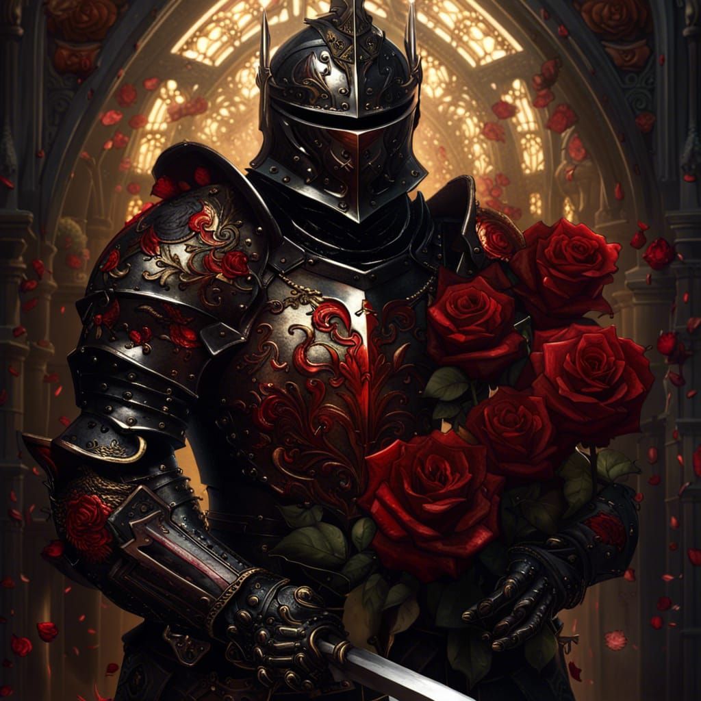 Gothic Knight with Roses in Dark Fantasy Style