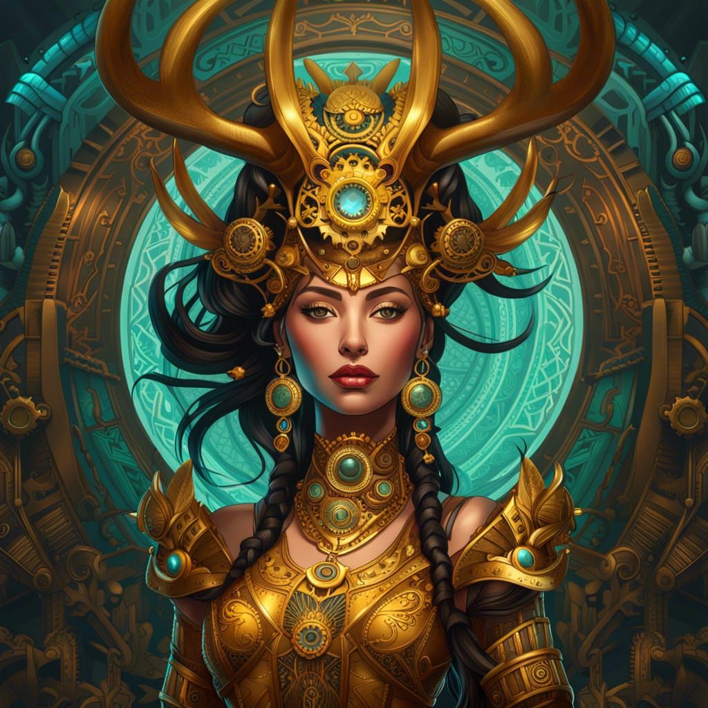 Steampunk Cybernetic Aztec Princess Digital Painting