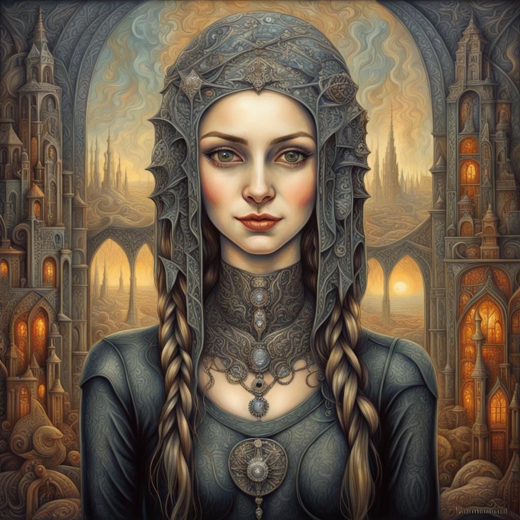 Gothic Girl Portrait in Surrealist Style