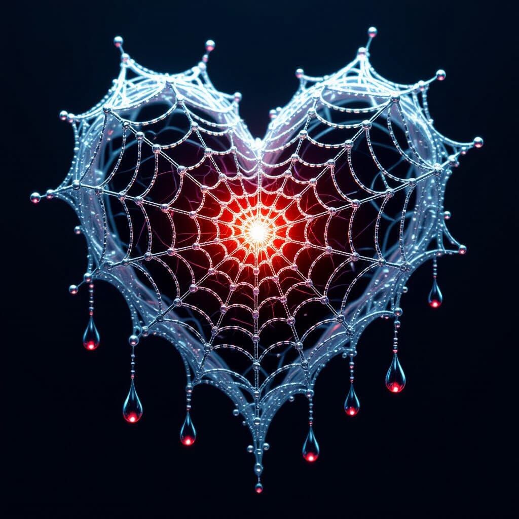Luminous Spiderweb Heart with Blood Teardrops
