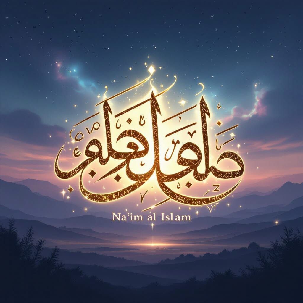 Mystical Arabic Calligraphy "Na'im al-Islam" in Twilight Sky