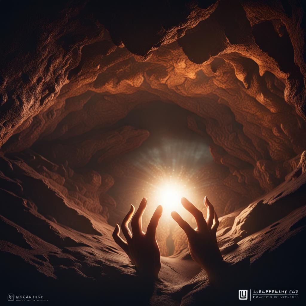 Hands Reach into a Dark Cave in a Fantastical Masterpiece