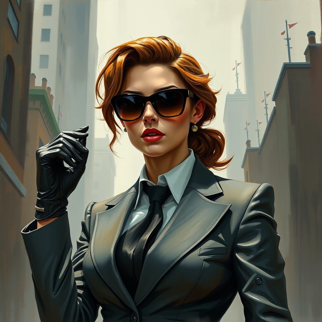 Confident Woman in Cityscape, Digital Painting
