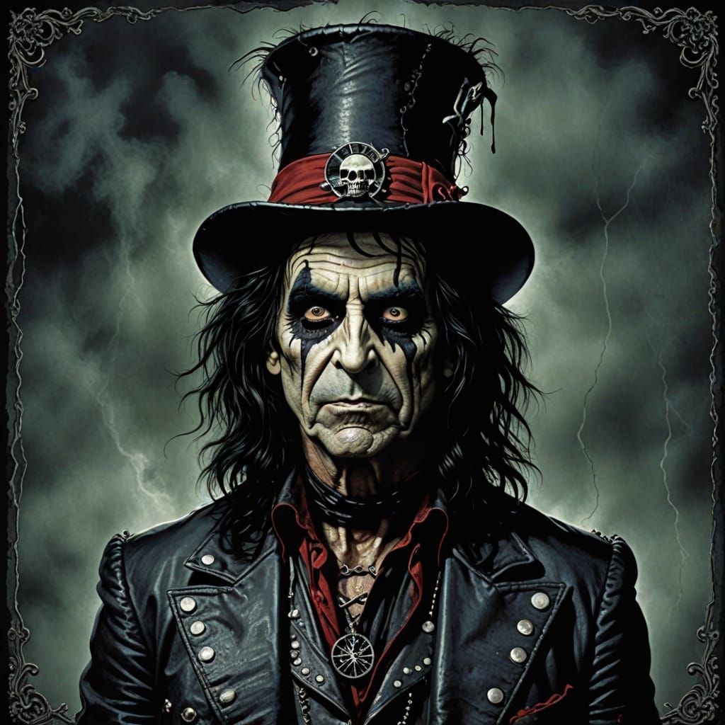 Surreal Portrait of Alice Cooper in a Haunted Landscape