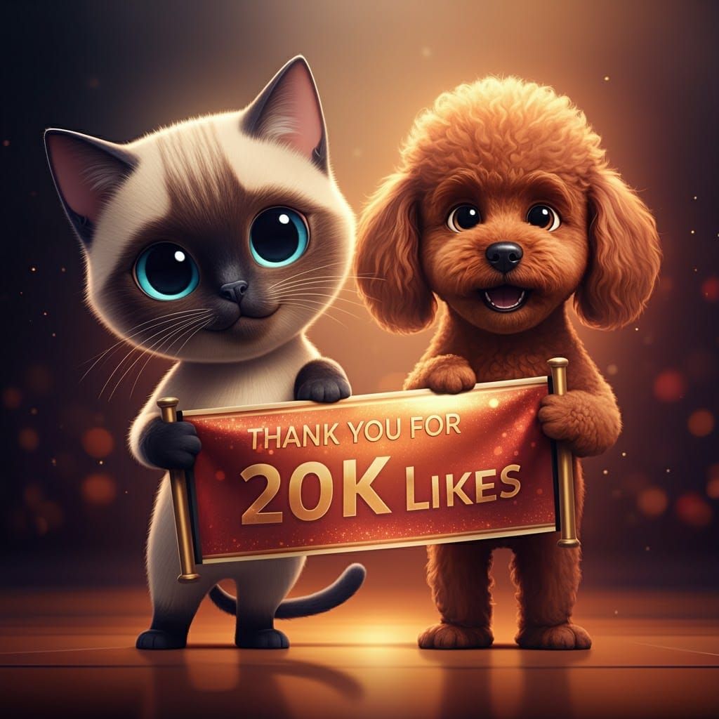 Cartoon Siamese Cat and Poodle Celebrate 20K Likes