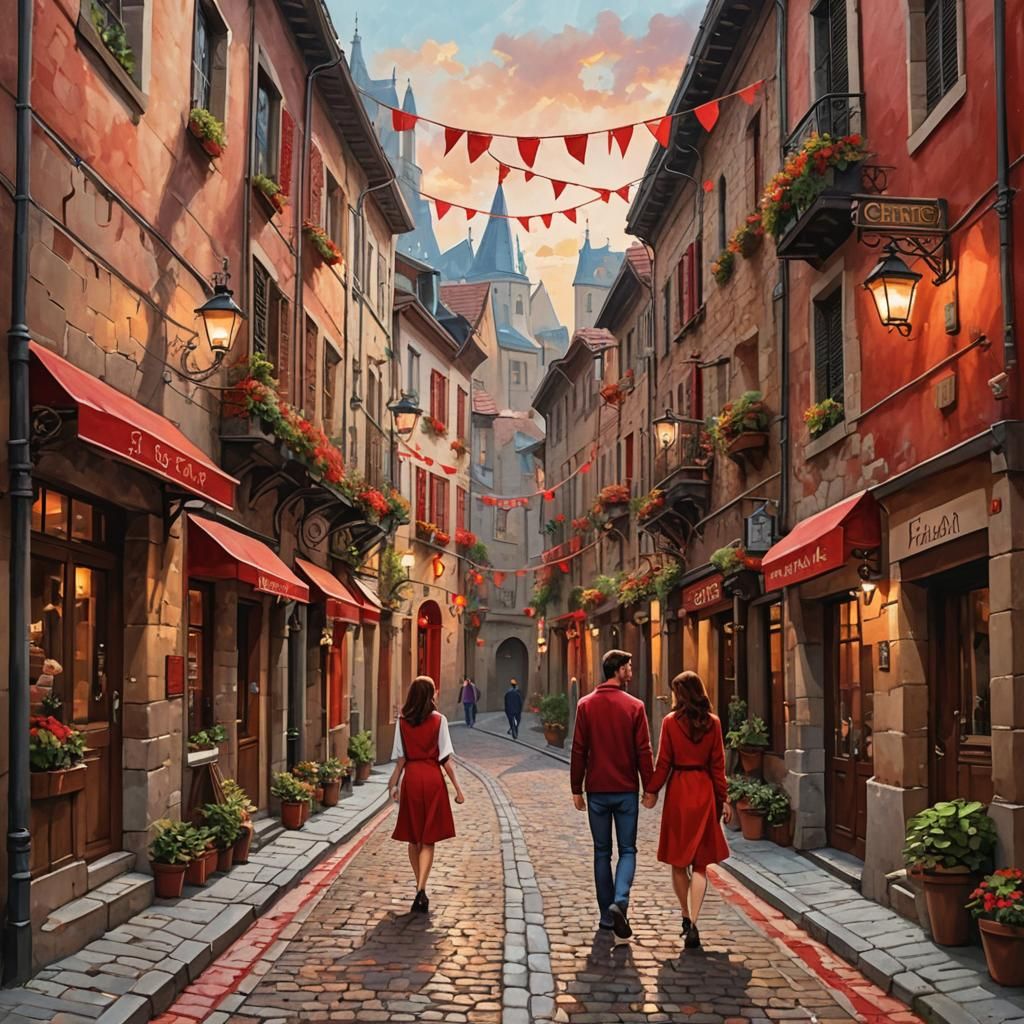 Romantic European Alleyway Date in Anime Style