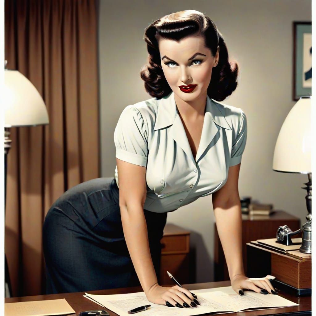 Vintage Pin-Up Girl in Secretary Attire