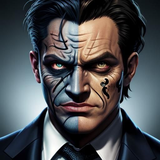 Hyperrealistic Two-Face Splash Art Portrait