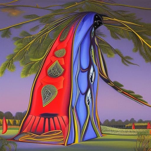 Abstract Uluru Painting with Cubist and Fractal Elements