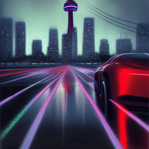 Toronto CN Tower in 2049 with Delorean Car