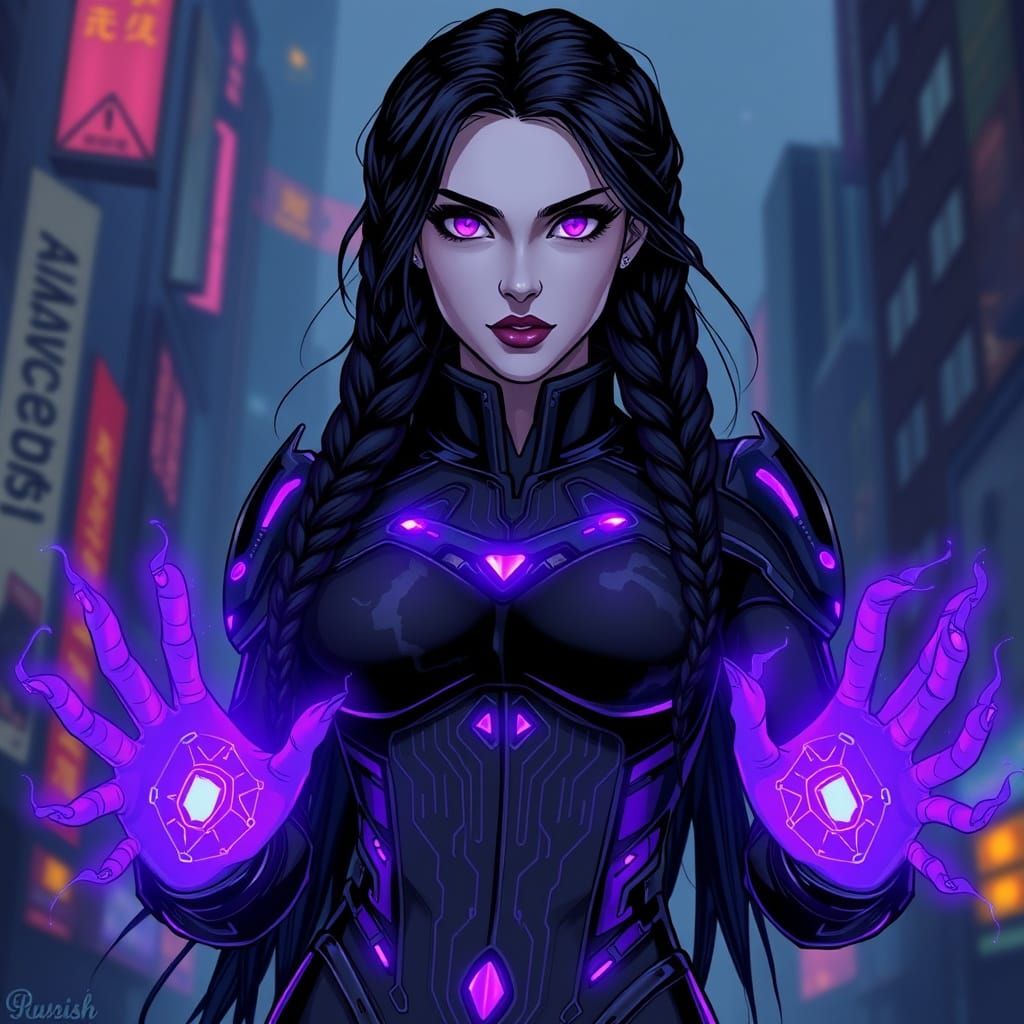 Cyberpunk Heroine with Ethereal Glow and High-Tech Armor