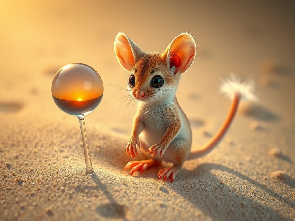 Whimsical Pygmy Jerboa in Dreamy Desert Landscape