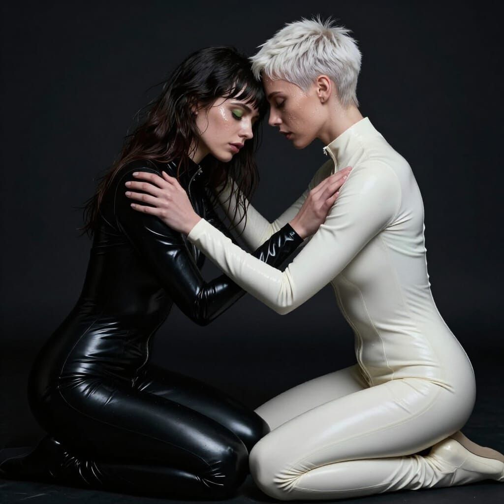Intimate Embrace of Two Women in Sensual Darkness