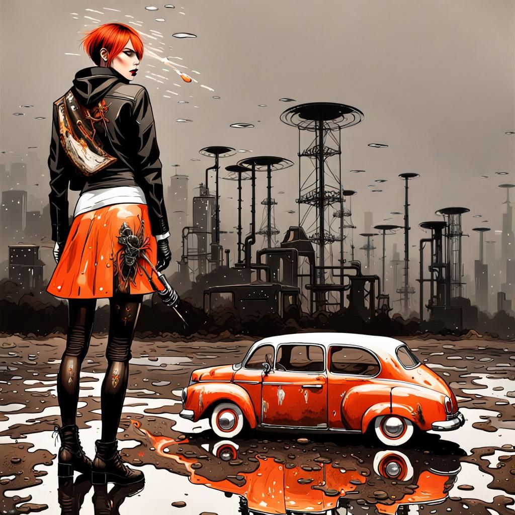 Gothic Model in Decaying Coffee Shop