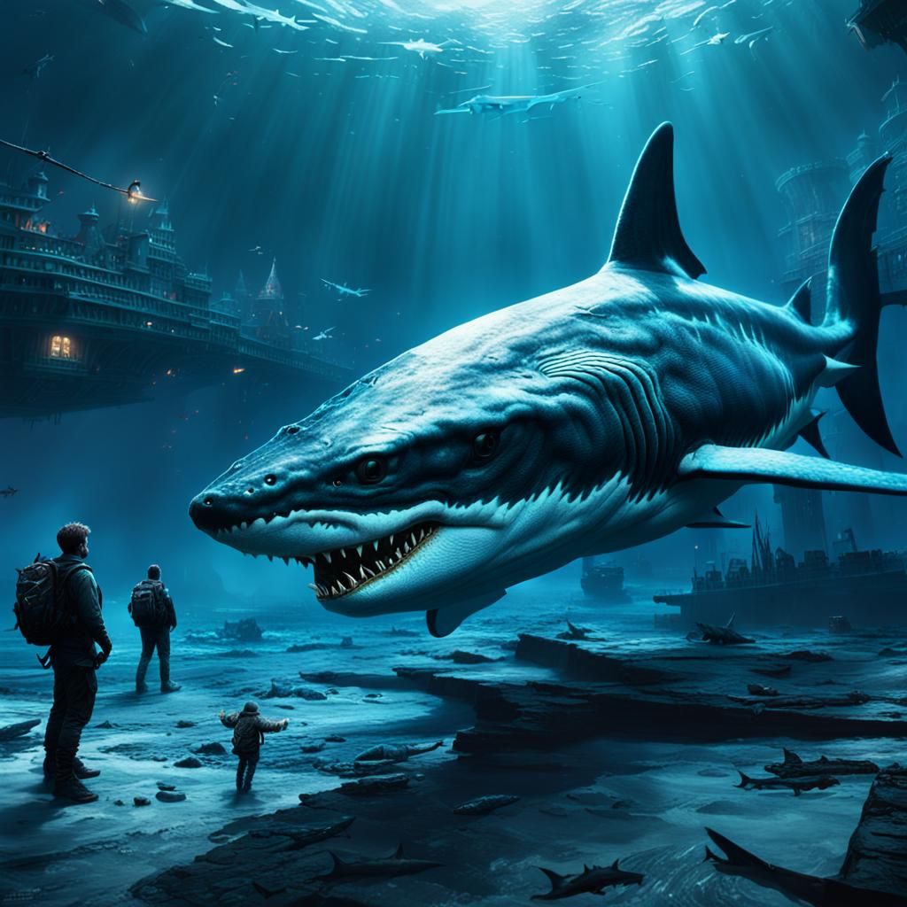 Epic Dragon Shark Digital Matte Painting