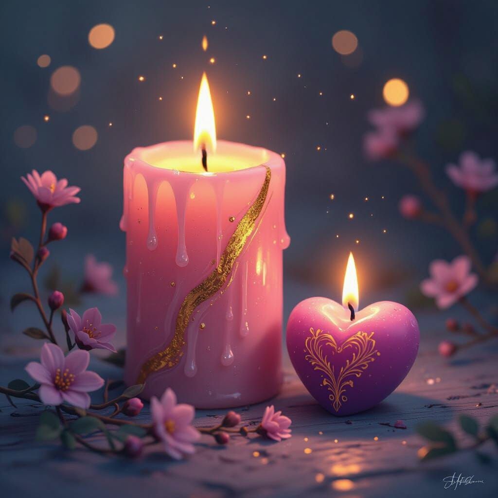 Pink and Purple Fantasy Candles: Dreamy Ethereal Scene