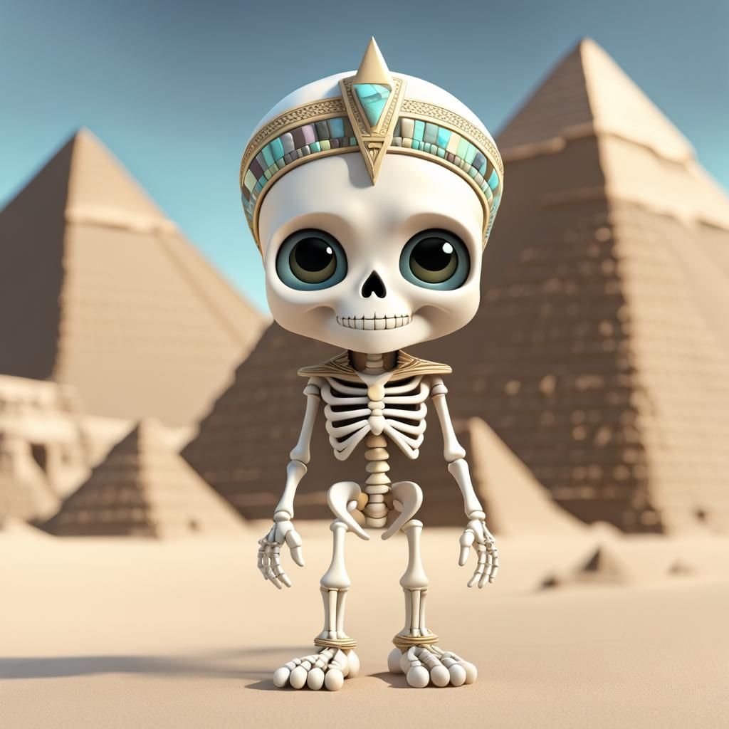 Disney Pixar style 3D adorable skeleton, cream and abalone g...