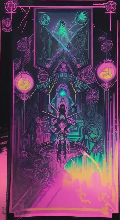 Seven of Wands: Cyberpunk Tarot Card