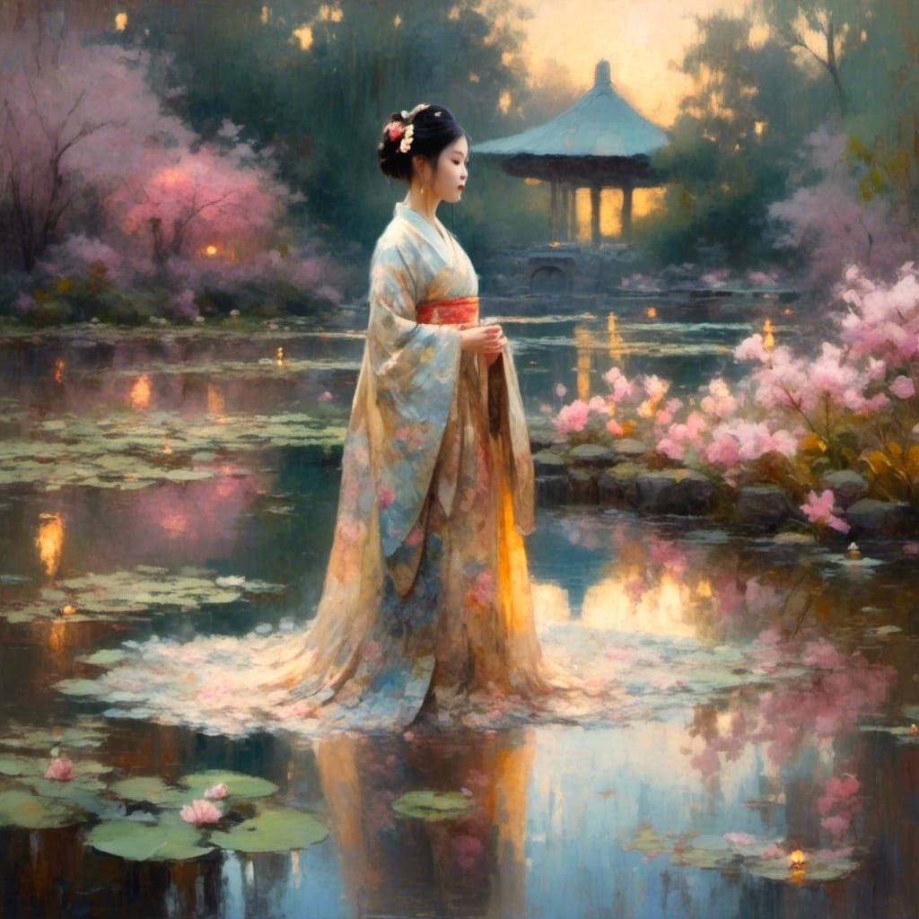 Ornate Geisha Portrait in Impressionist Style