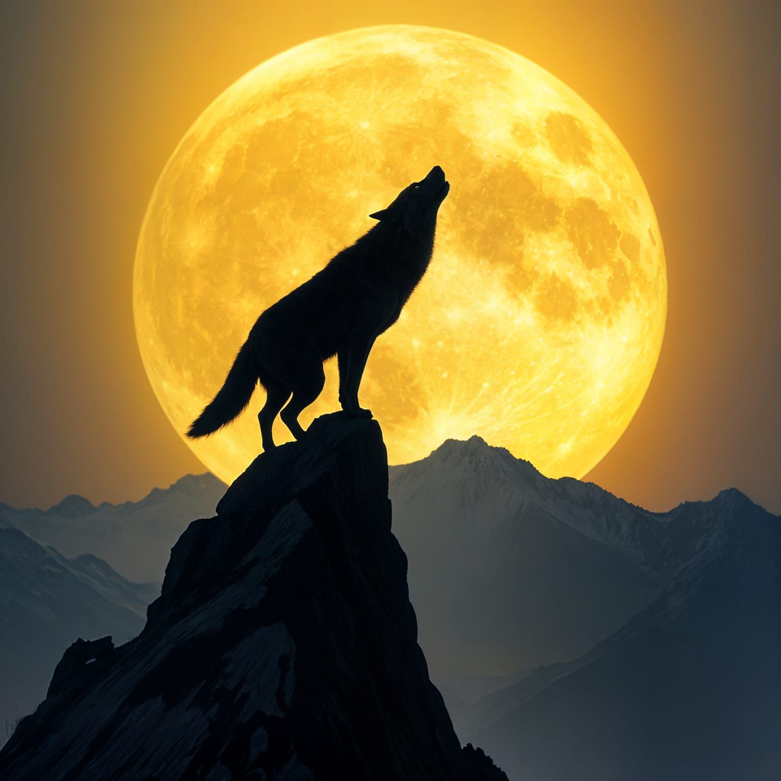 Wolf Howling at Moon Silhouette