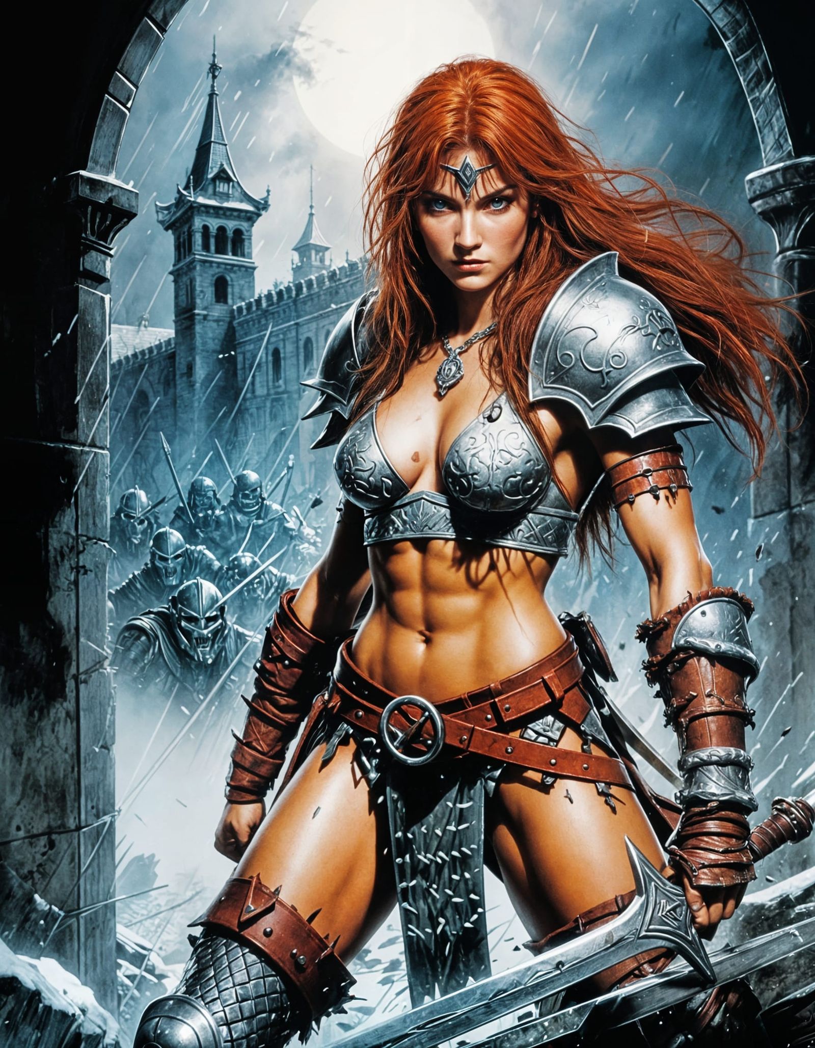 Red Sonja With Sword Removed in Digital Art
