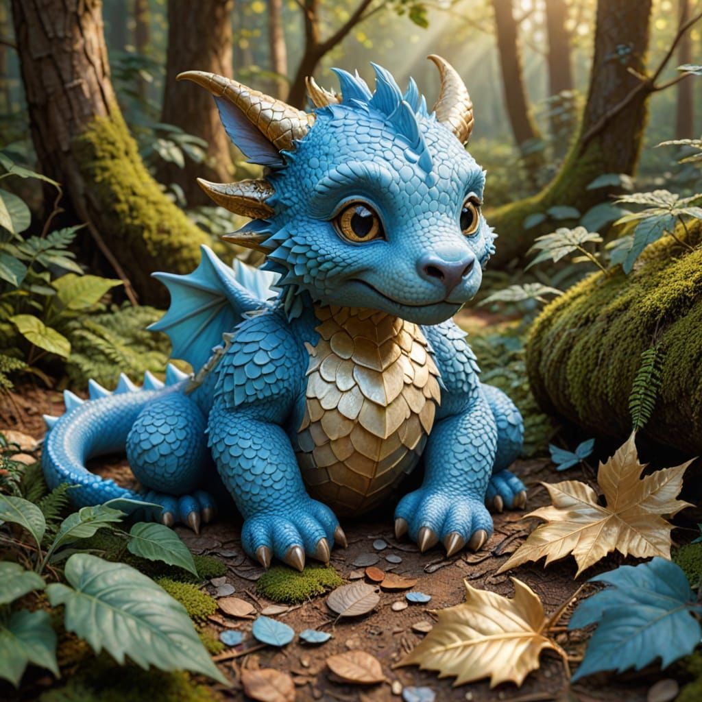 Whimsical Fantasy Dragon in Forest Glade