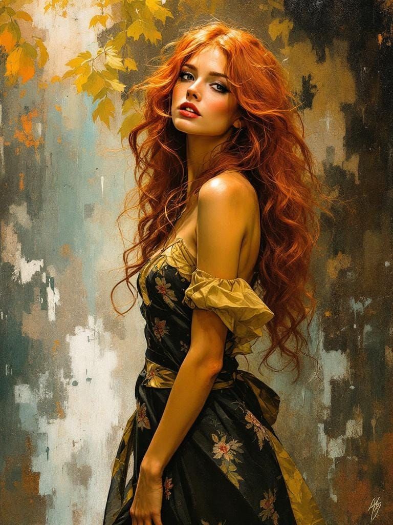 Redhead Pin-Up in Art Nouveau Tonalism Style