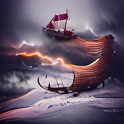 Viking Longship in Arctic Storm