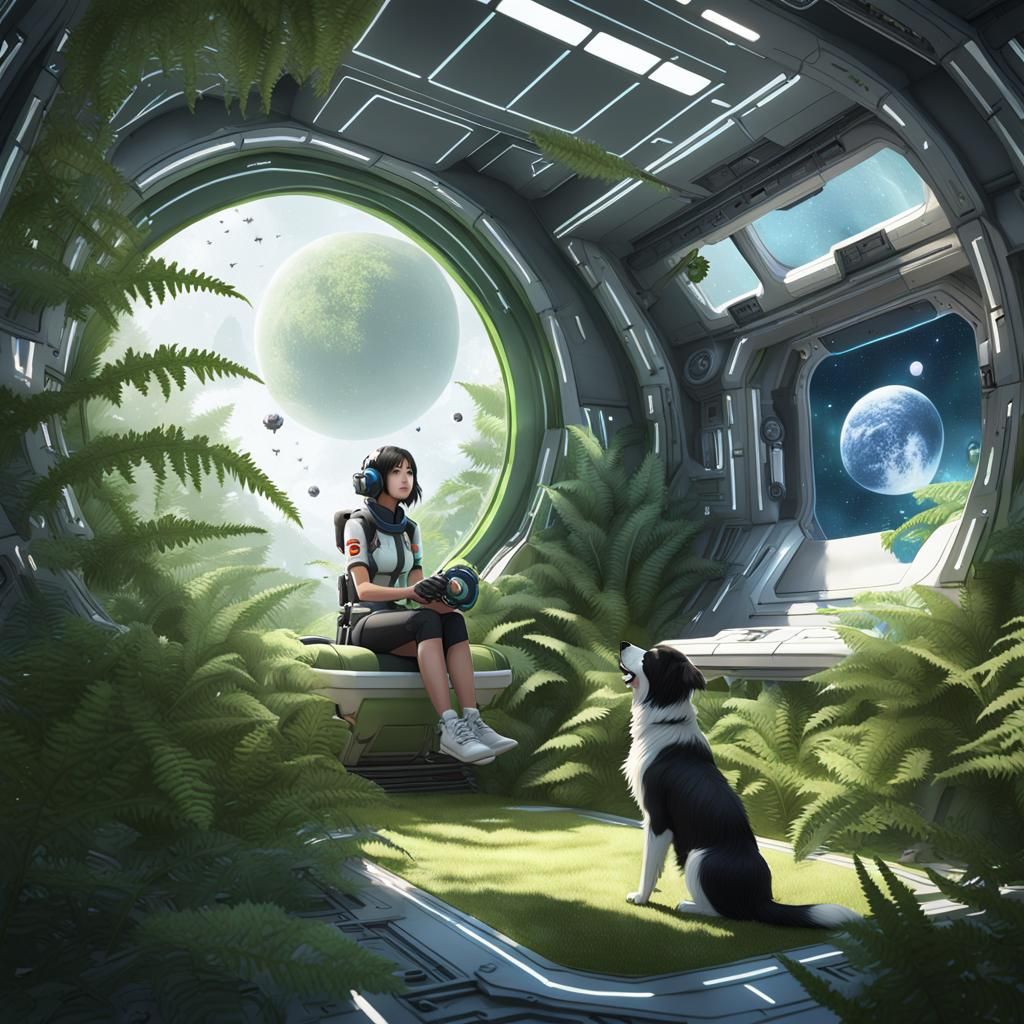 Space-Girl and Dog in Spaceship: 3D Anime Art
