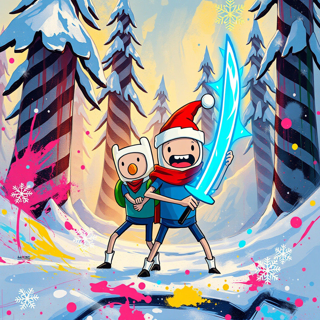 Finn and Jake in Snowy Graffiti Wonderland