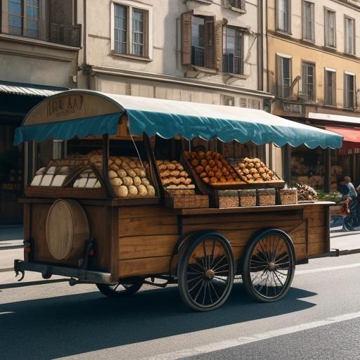 Charming Fish Bread Truck and Chestnut Vendor Street Scene