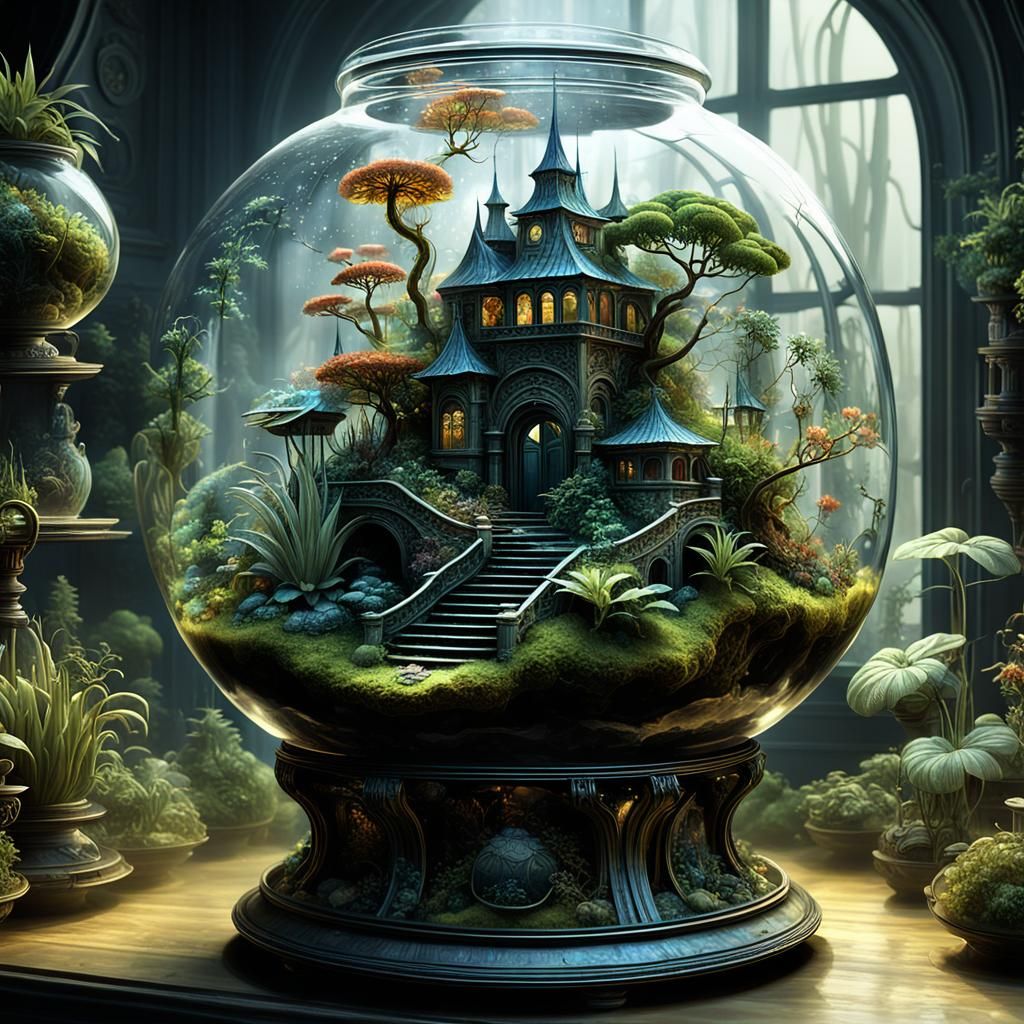 Mystical Terrarium with Fairy Plants and Mist