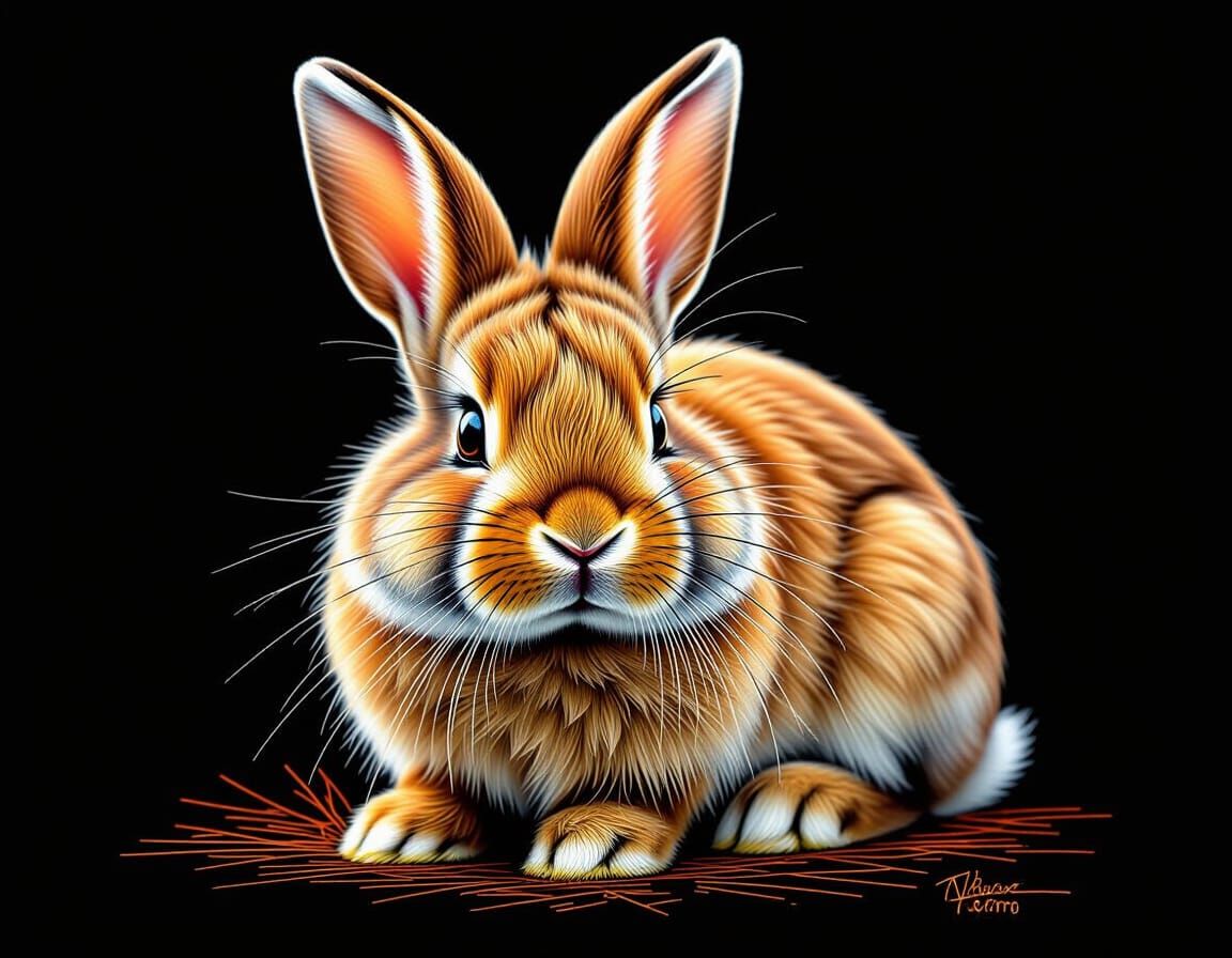 Fluffy Brown Bunny in Scratch Art Style