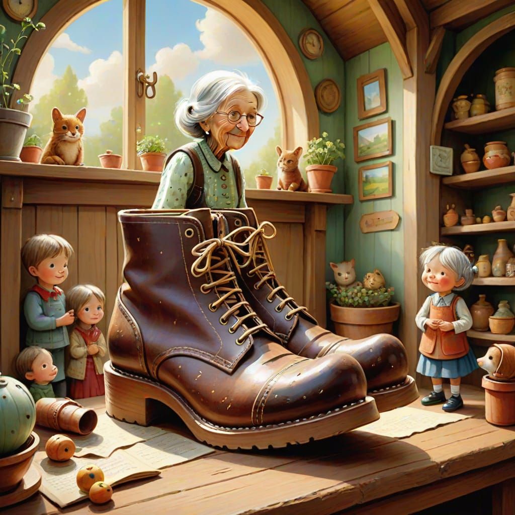 Folk Art: Old Woman and Many Children in a Shoe