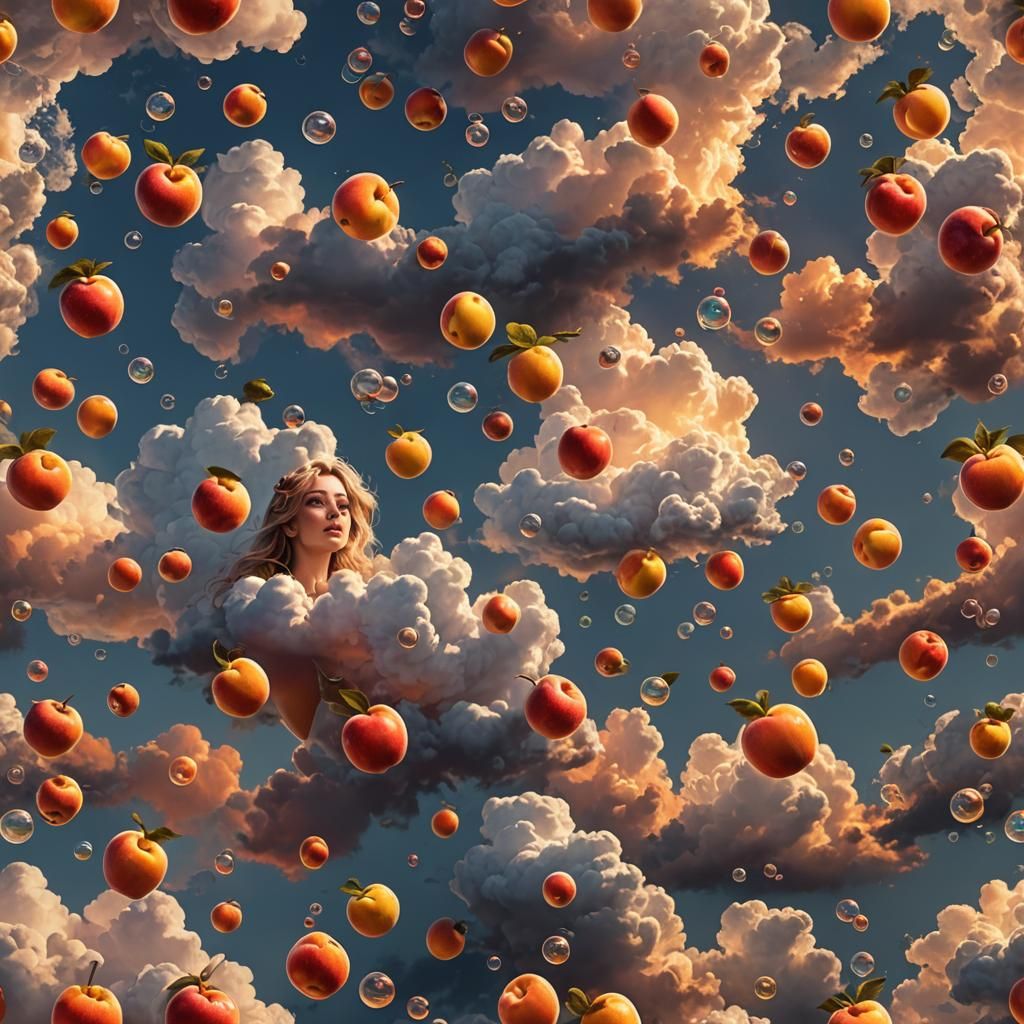 Biopunk Sunset: Floating Fruit Above the Clouds