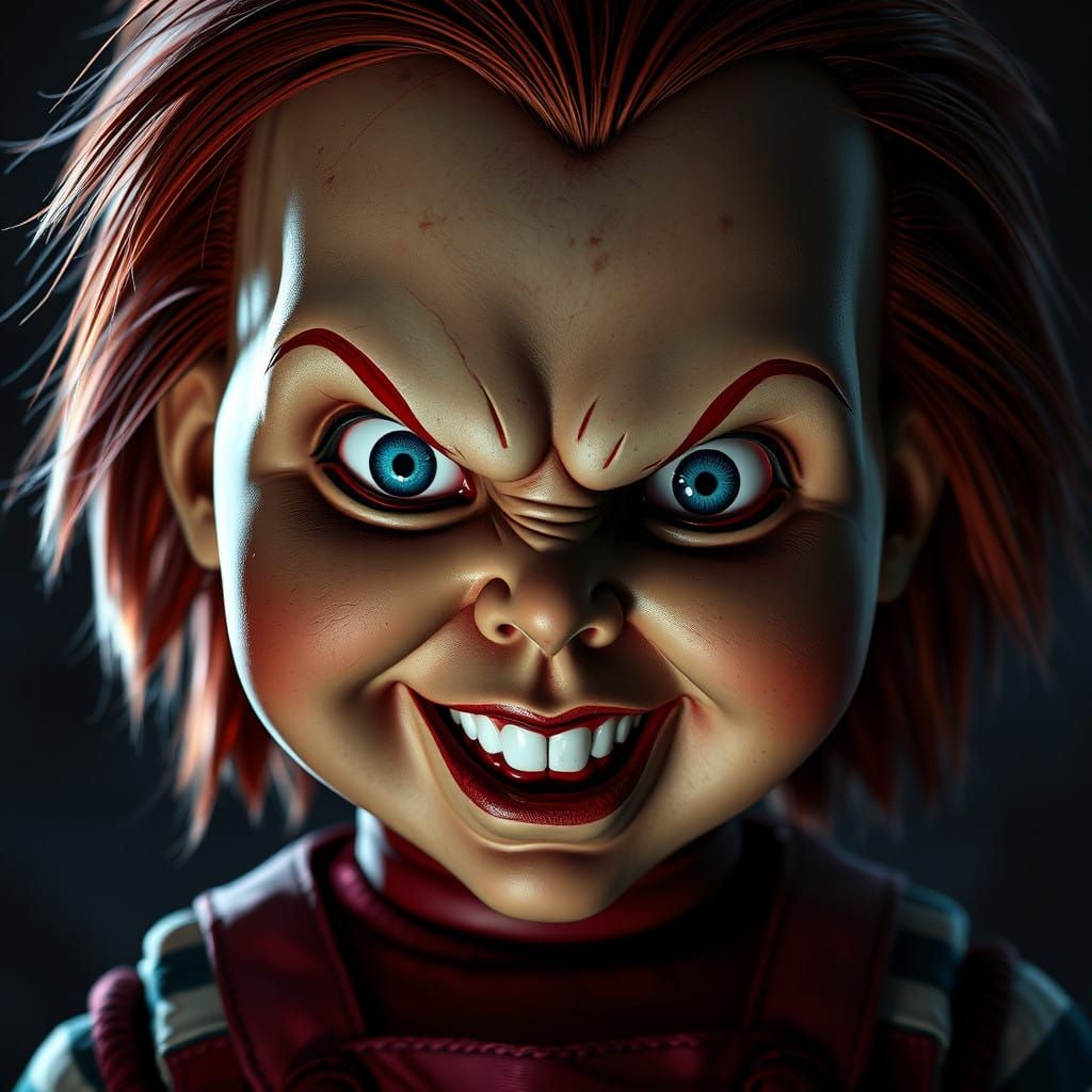 Hyperrealistic Chucky Portrait in a Dramatic, High-Contrast....