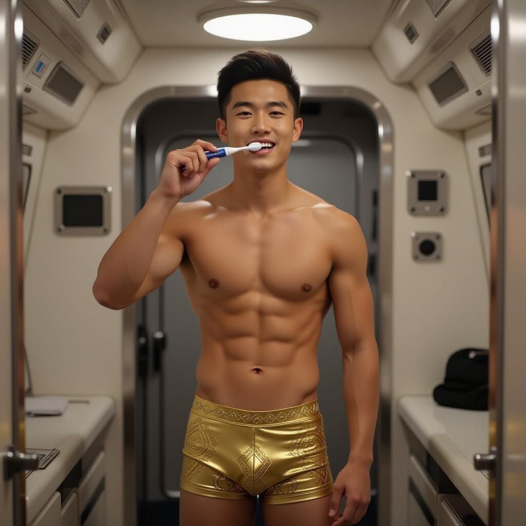 Spaceship Captain Brushing Teeth Before Bed