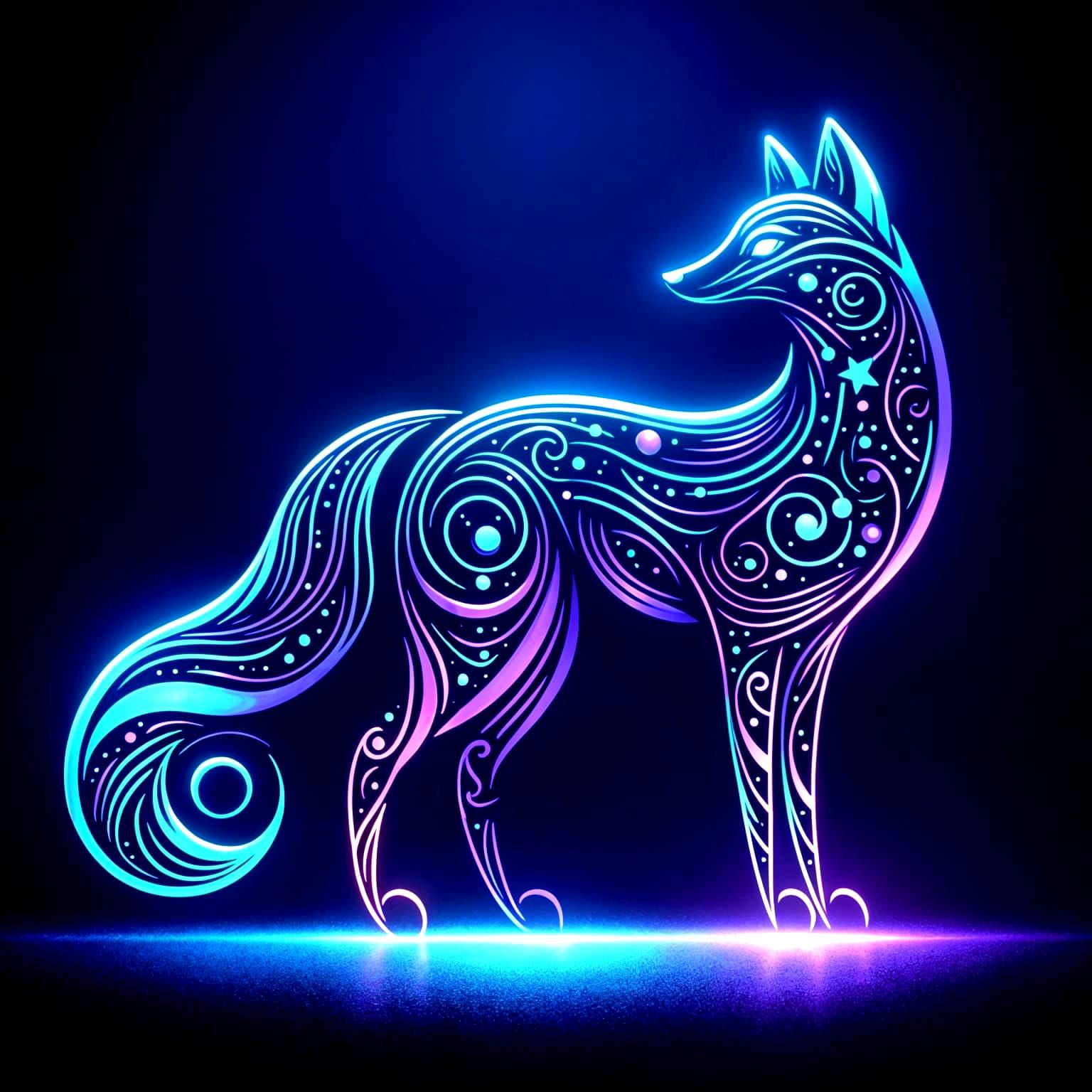 Elegant Neon Fox in Vibrant Purple and Blue