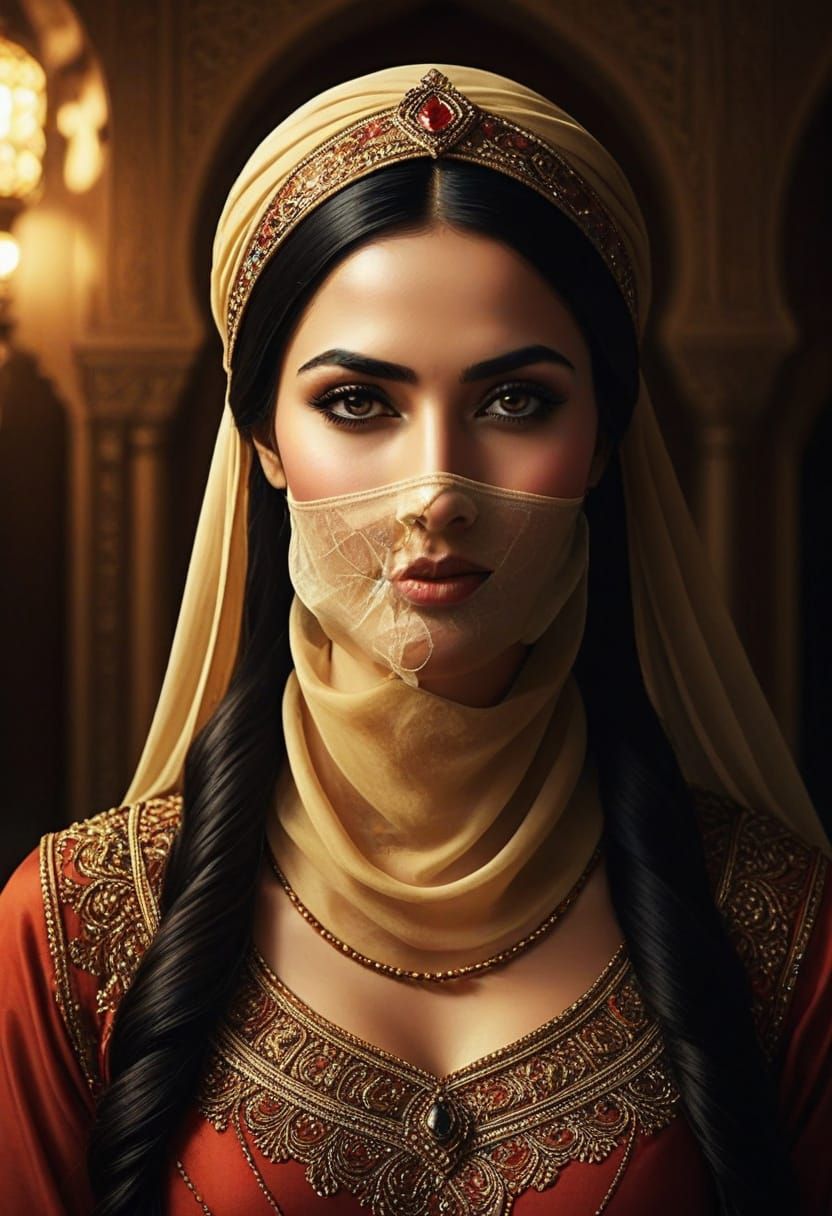 Mysterious Scheherazade in Exotic Oriental Attire