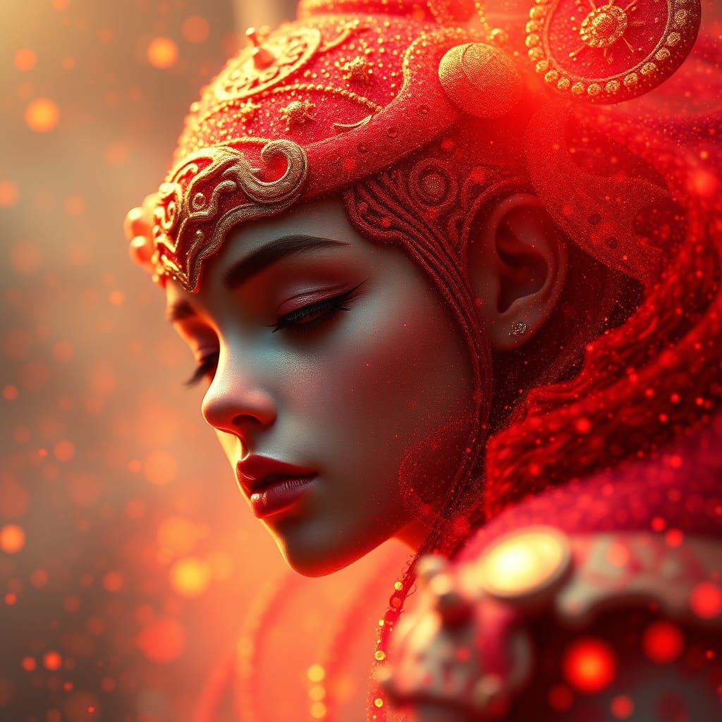 Fantastical Gold and Red Landscape with Intricate Details