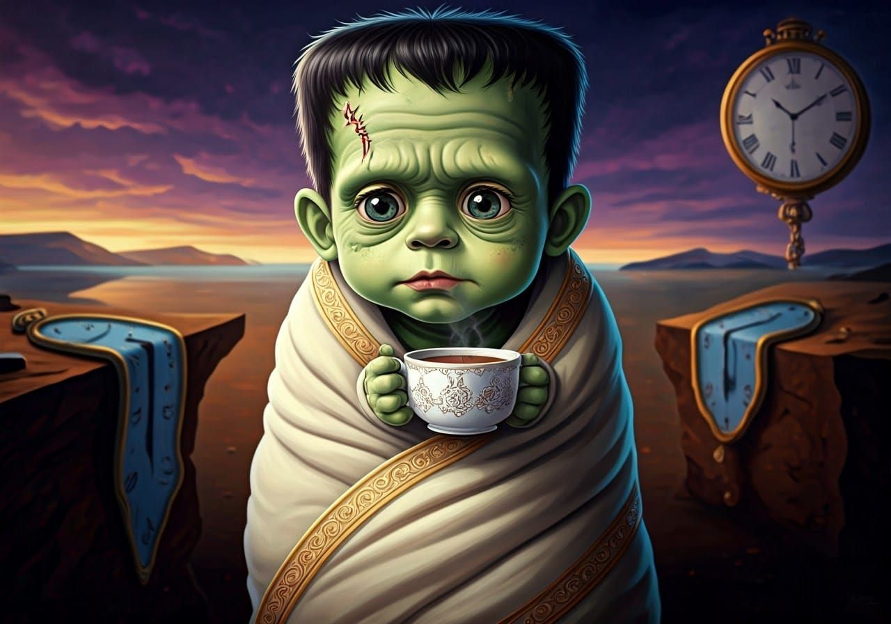 Baby Frankenstein in Surrealist Dreamscape