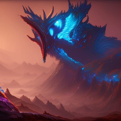 Fantastical Blue Prince Dragon in Detailed Matte Painting