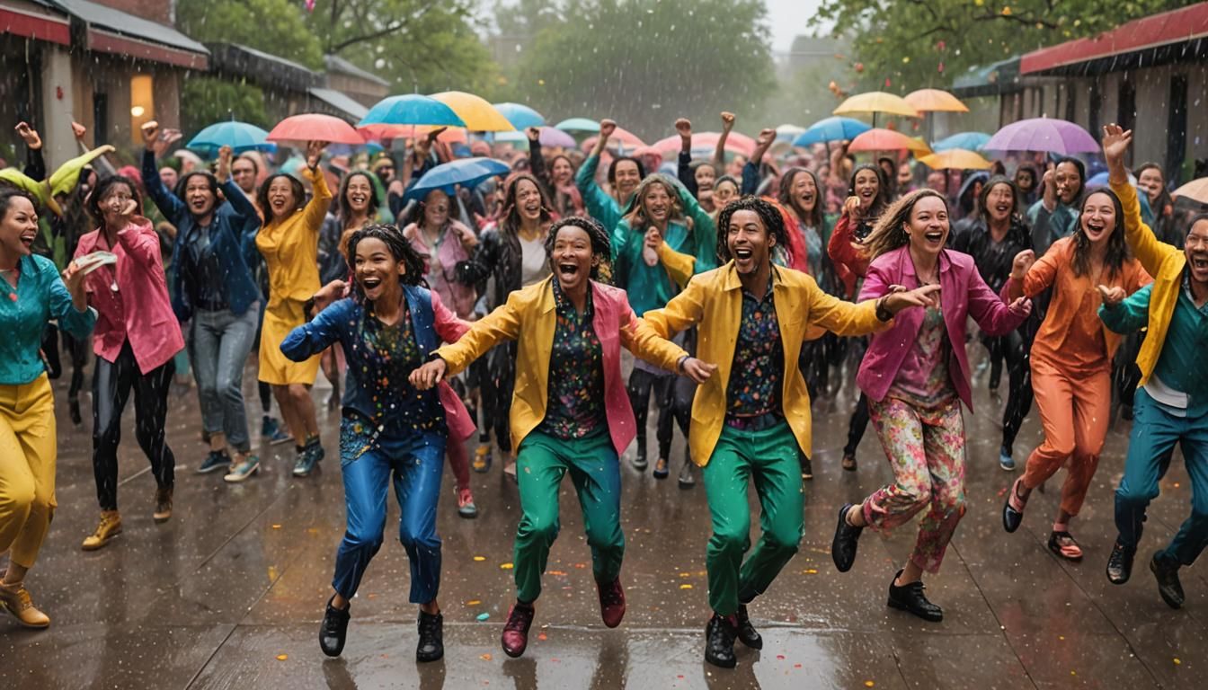 Vibrant Dance Party on a Rainy Spring Day