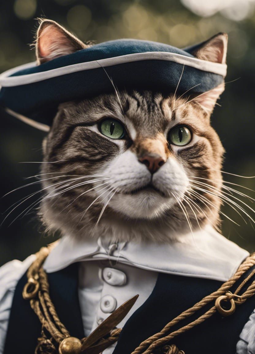 Anthropomorphic Cat Sailor Portrait in Fantasy Style
