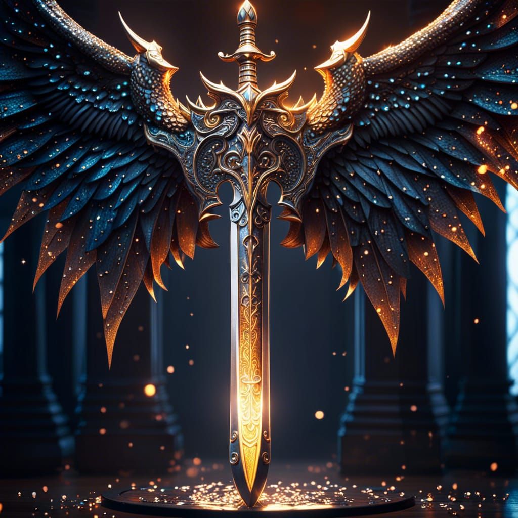 Dragon Wing Sword: Epic Glittering 3D Render