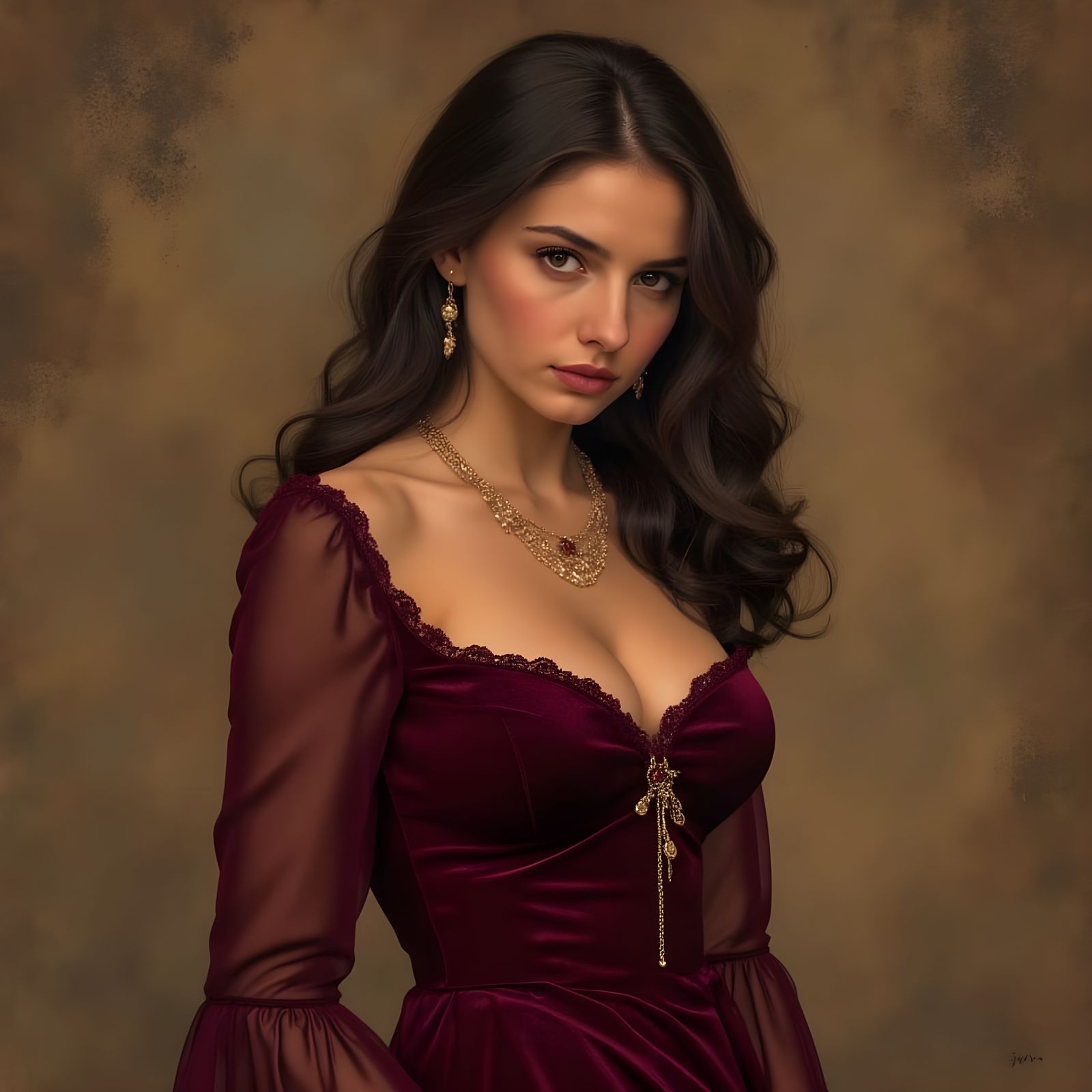 Vintage Postcard Portrait of a Woman in Velvet Dress