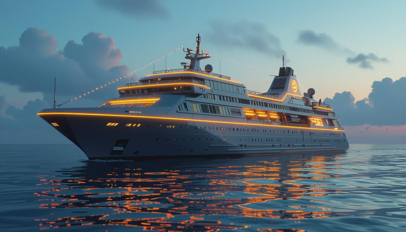 Futuristic Cyberpunk Cruise Ship at Night